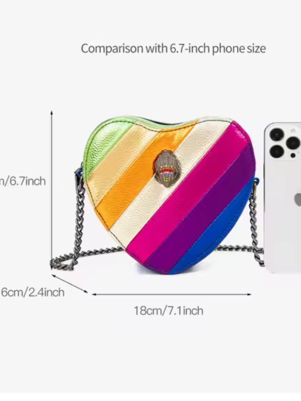 Kurt Geiger Heart-Shaped Rainbow Stripe Crossbody Bag - Picture 5 of 10